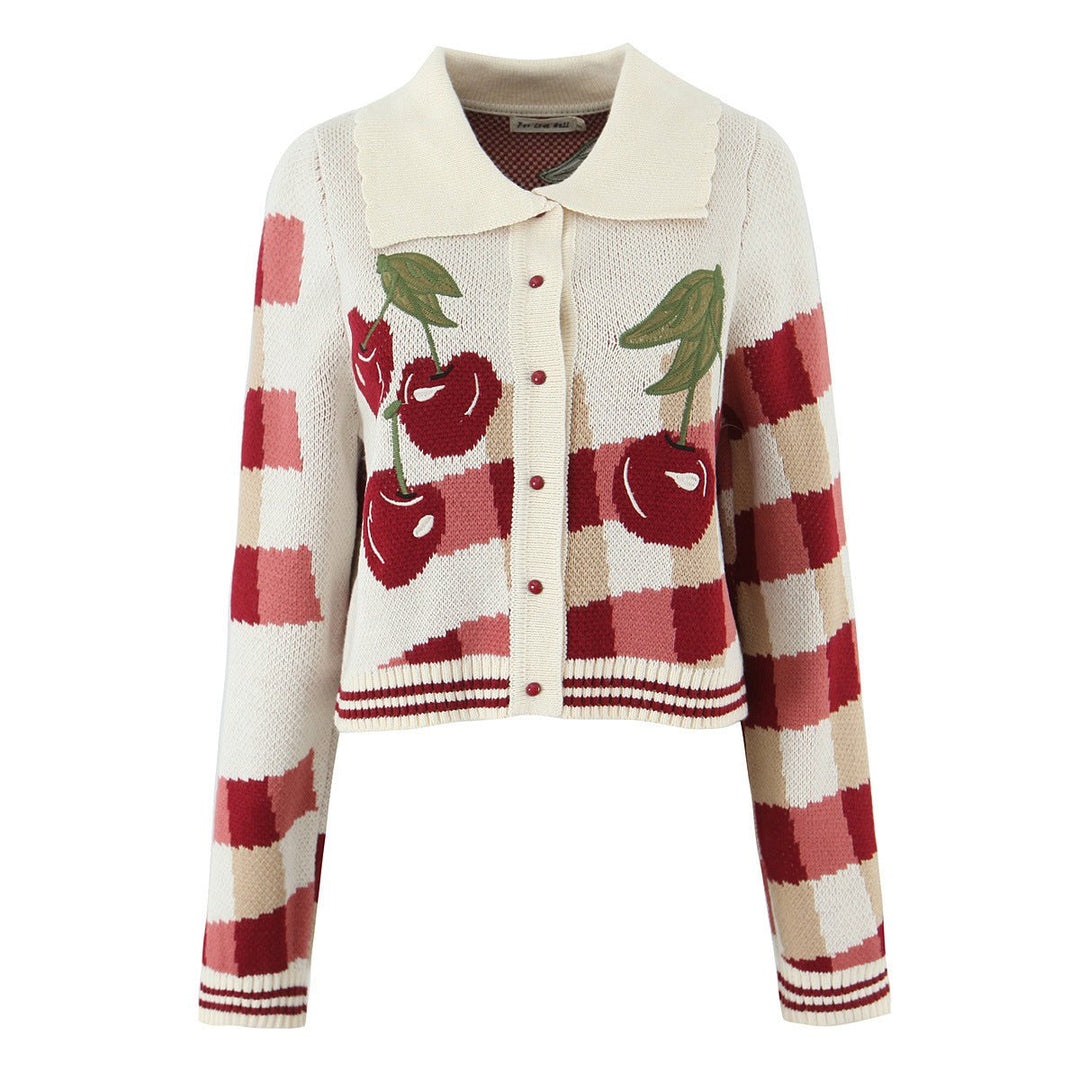 Ella Cropped Gebreide Winterjas met Ruitprint