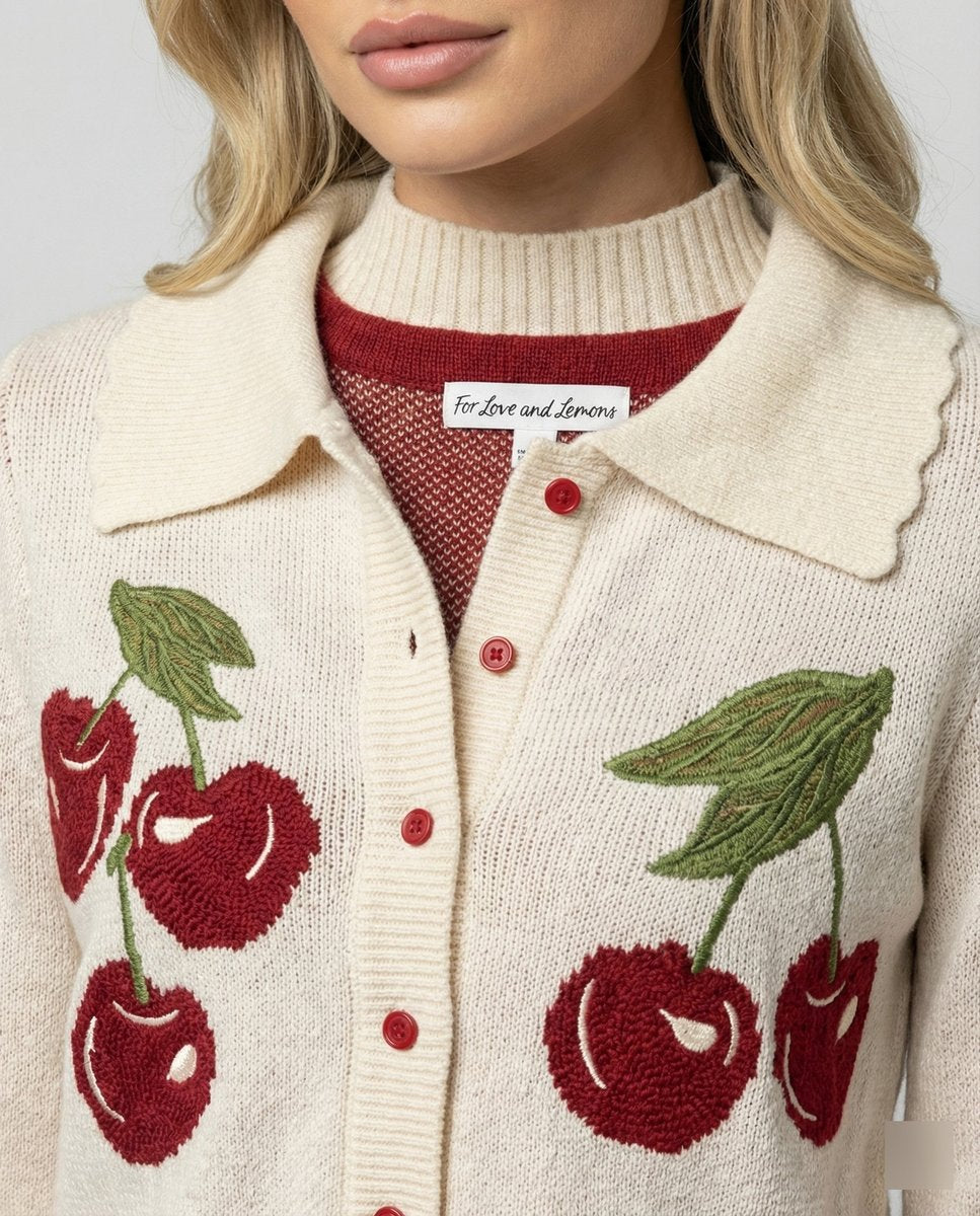 Ella Cropped Gebreide Winterjas met Ruitprint