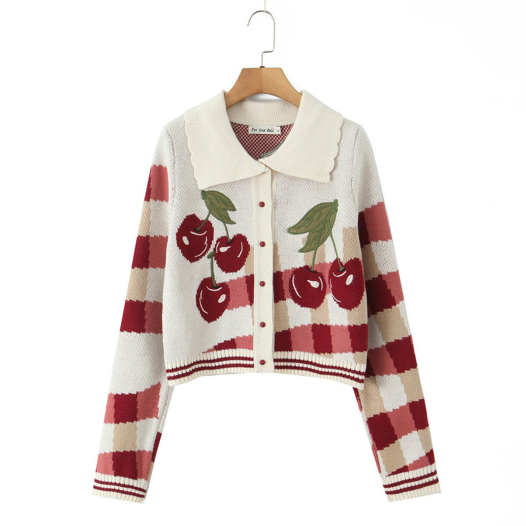 Ella Cropped Gebreide Winterjas met Ruitprint