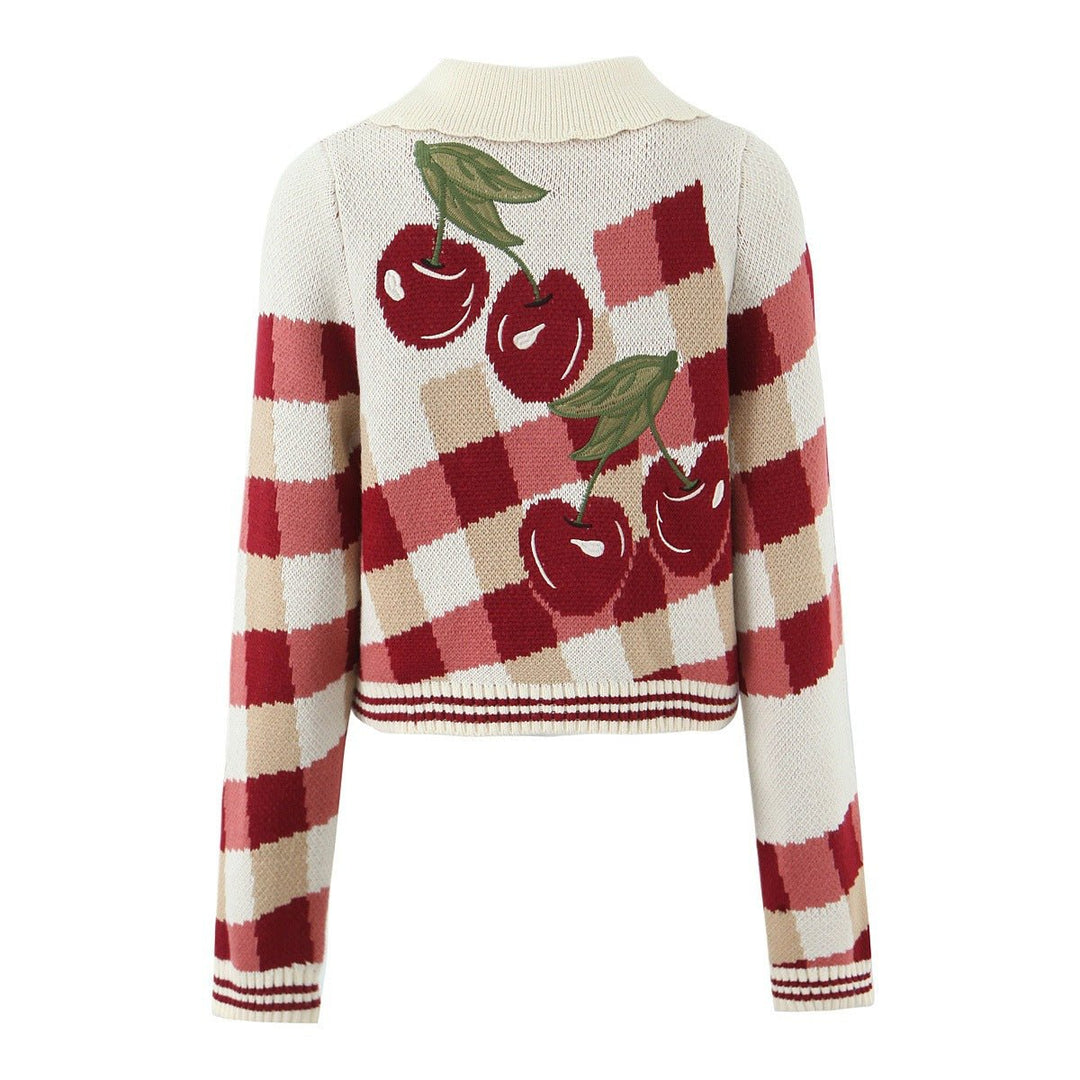 Ella Cropped Gebreide Winterjas met Ruitprint