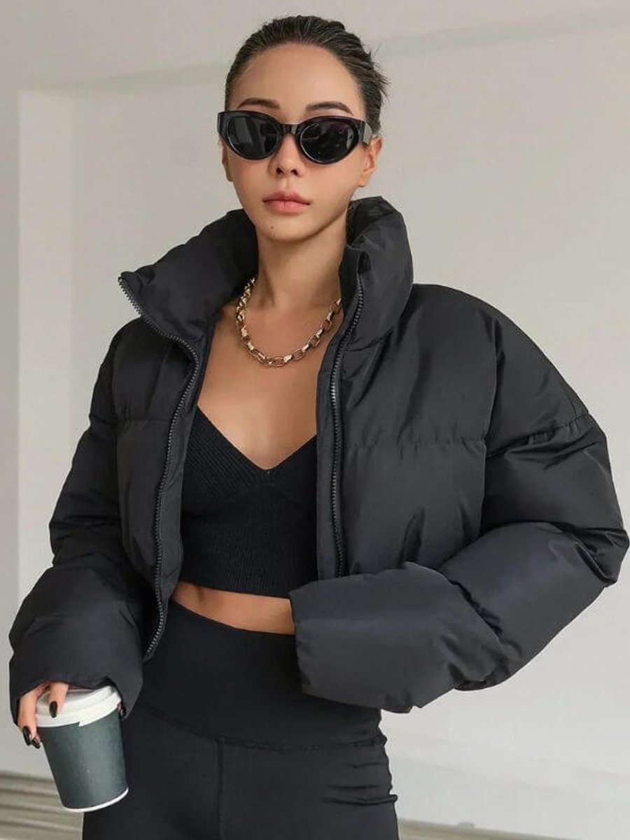 Phoebe Cropped Pufferjas met Staande Kraag