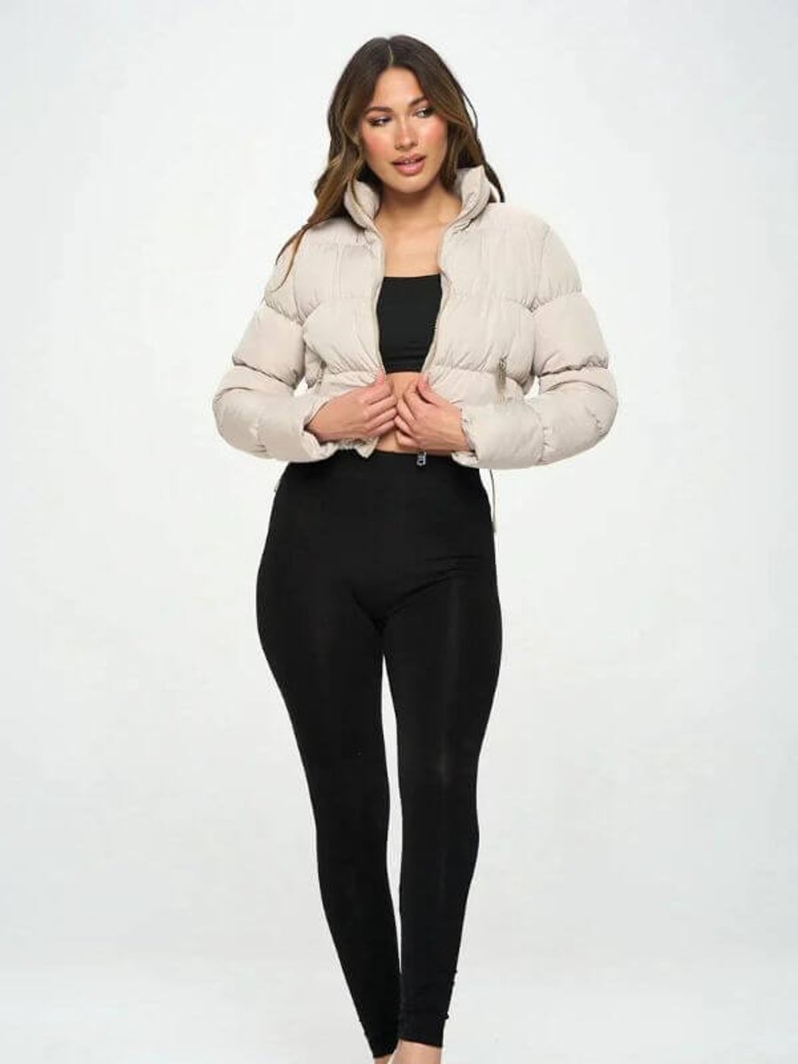 Phoebe Cropped Pufferjas met Staande Kraag