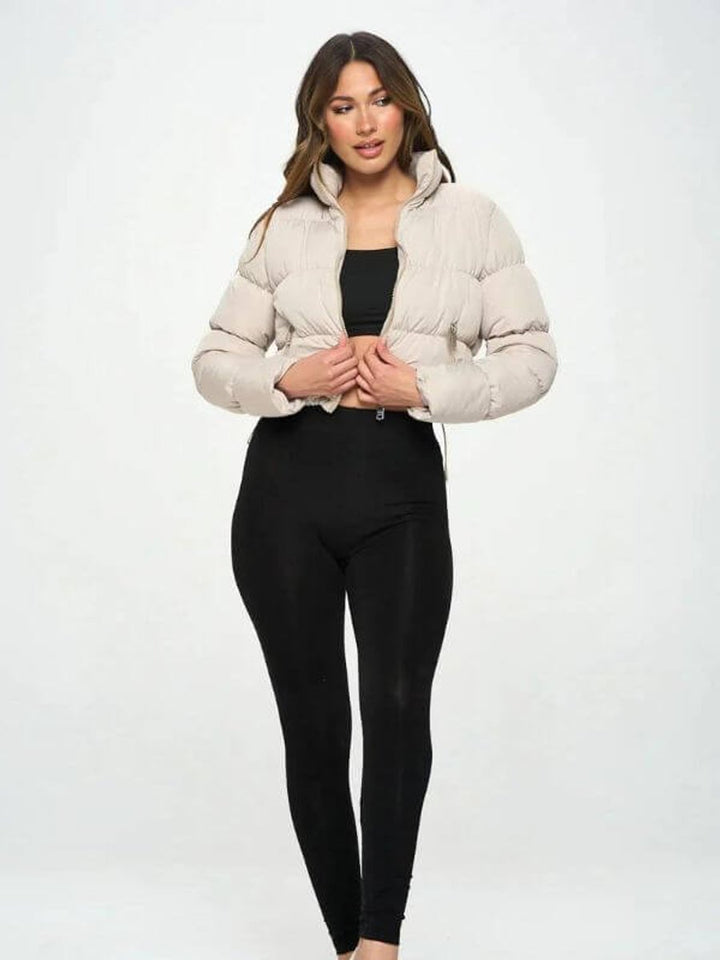 Phoebe Cropped Pufferjas met Staande Kraag