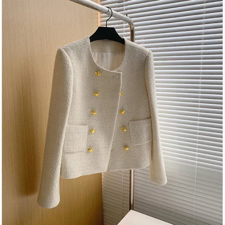 Phoebe Cropped Tweed Wollen Jas met Ronde Hals