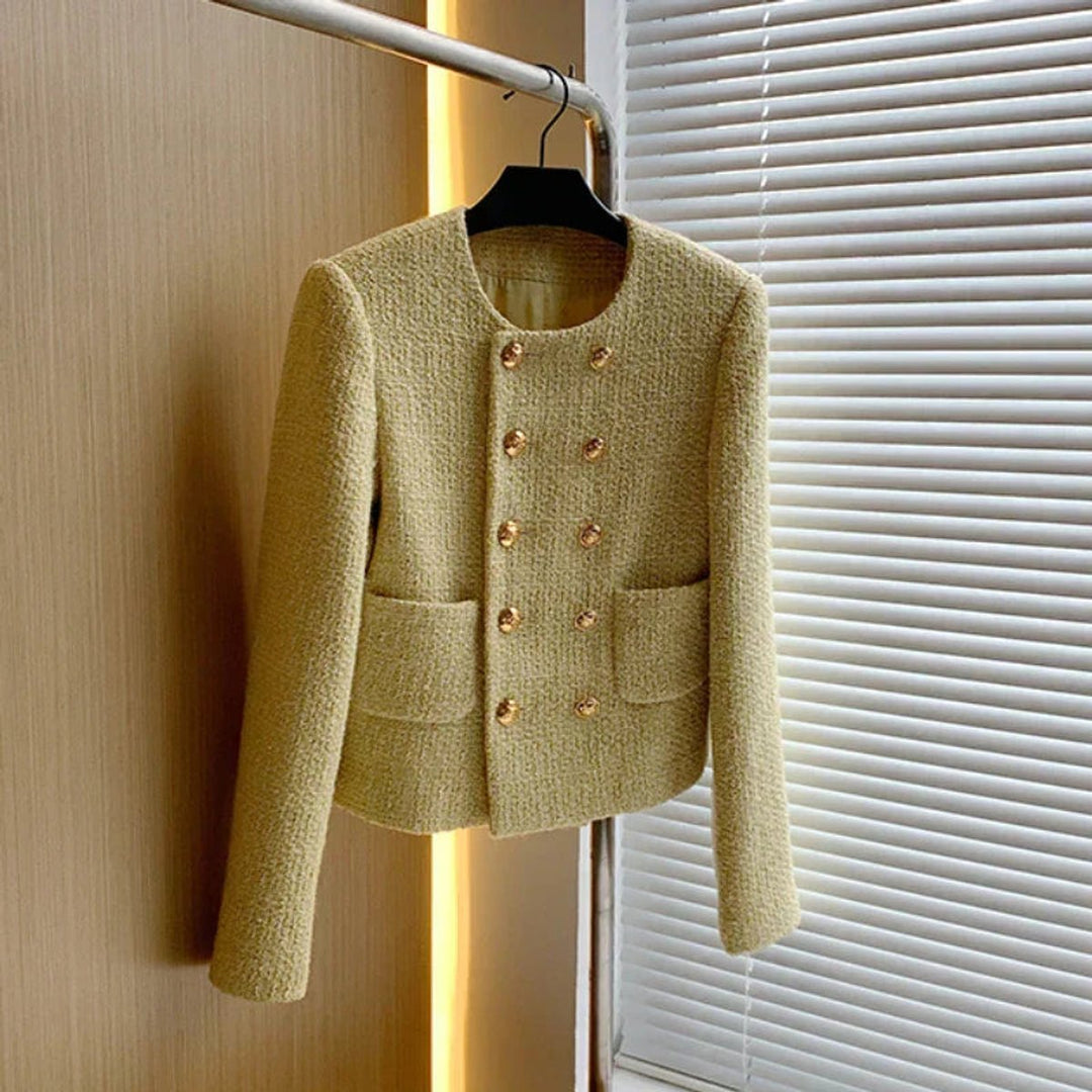 Phoebe Cropped Tweed Wollen Jas met Ronde Hals
