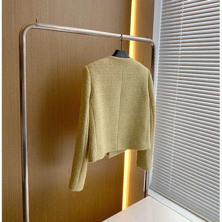 Phoebe Cropped Tweed Wollen Jas met Ronde Hals