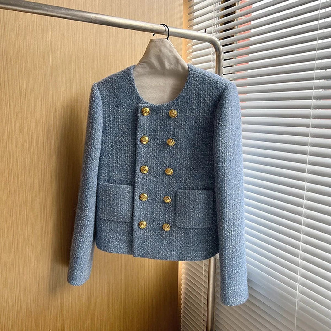 Phoebe Cropped Tweed Wollen Jas met Ronde Hals