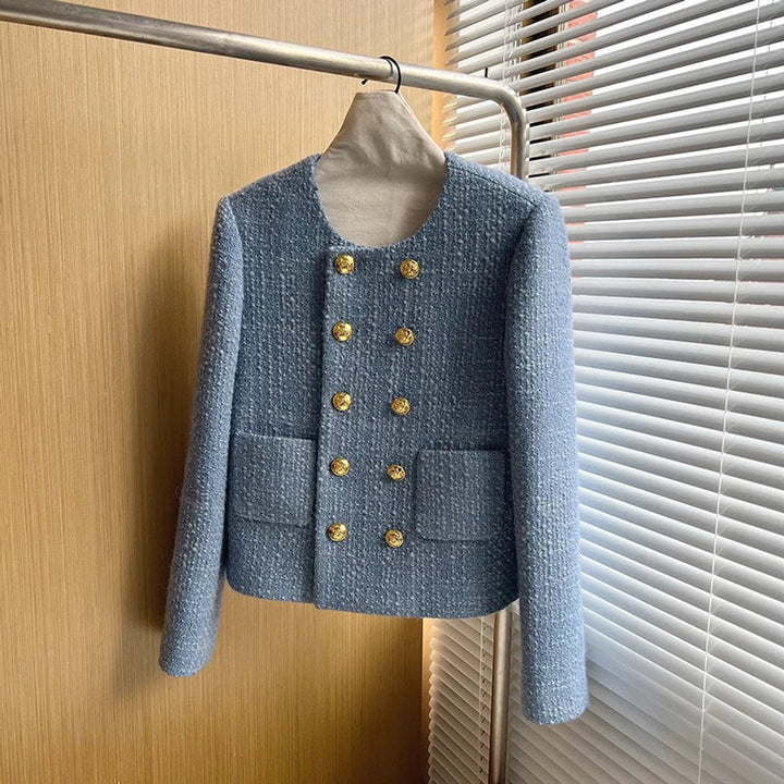 Phoebe Cropped Tweed Wollen Jas met Ronde Hals