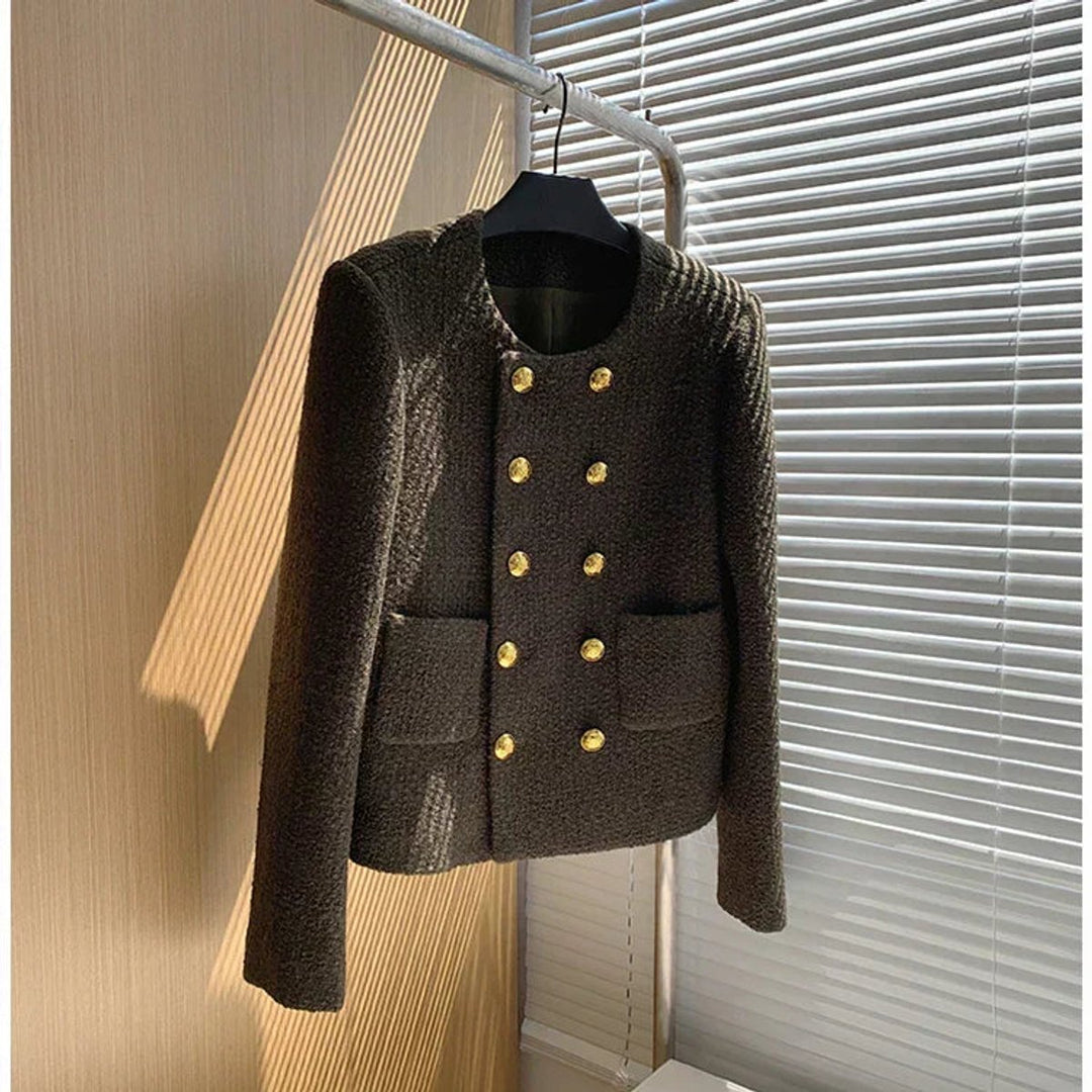 Phoebe Cropped Tweed Wollen Jas met Ronde Hals