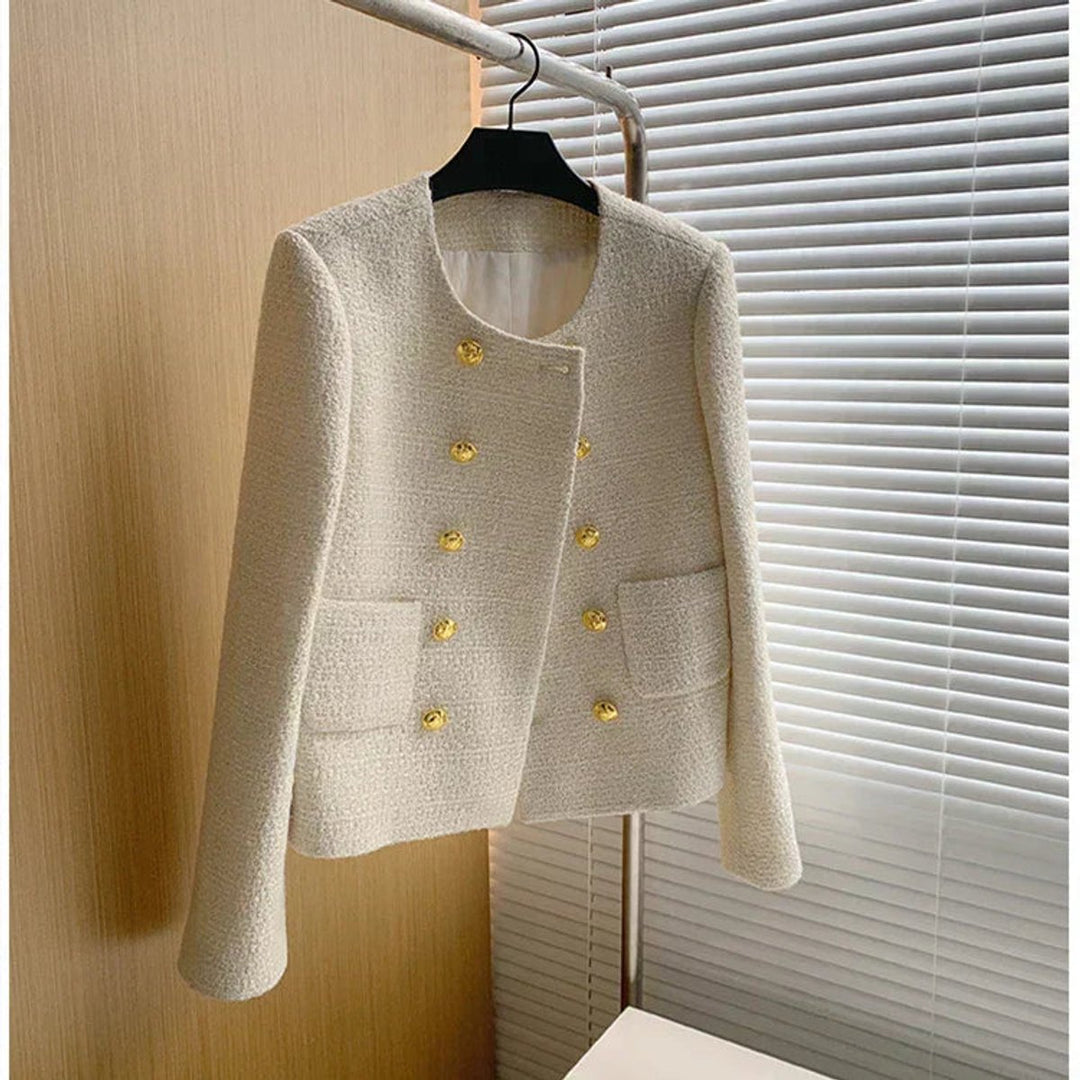 Phoebe Cropped Tweed Wollen Jas met Ronde Hals