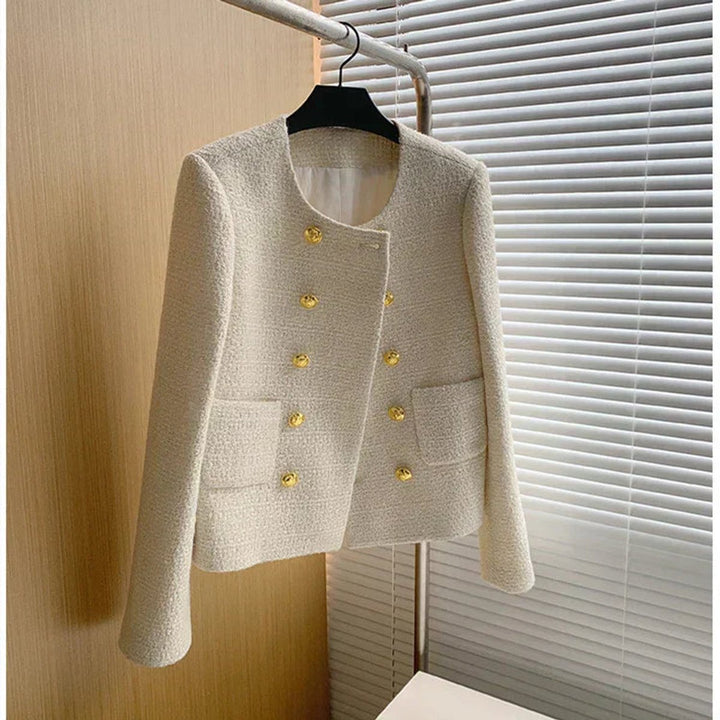 Phoebe Cropped Tweed Wollen Jas met Ronde Hals