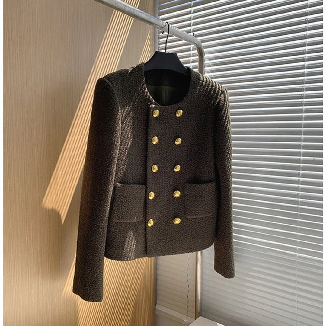 Phoebe Cropped Tweed Wollen Jas met Ronde Hals