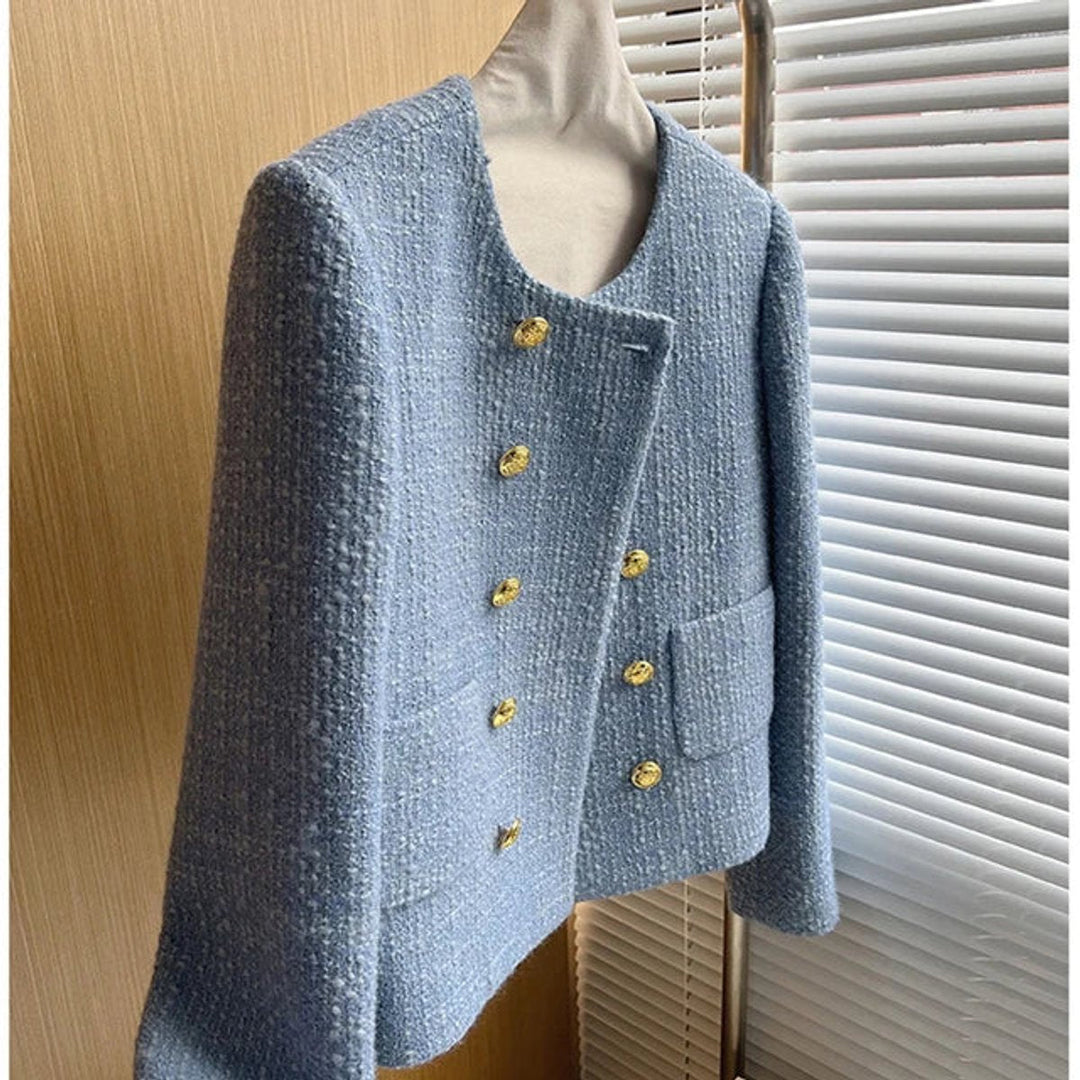 Phoebe Cropped Tweed Wollen Jas met Ronde Hals