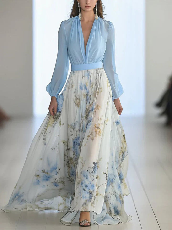 Sienna Chiffon Feestjurk met Bloemenprint