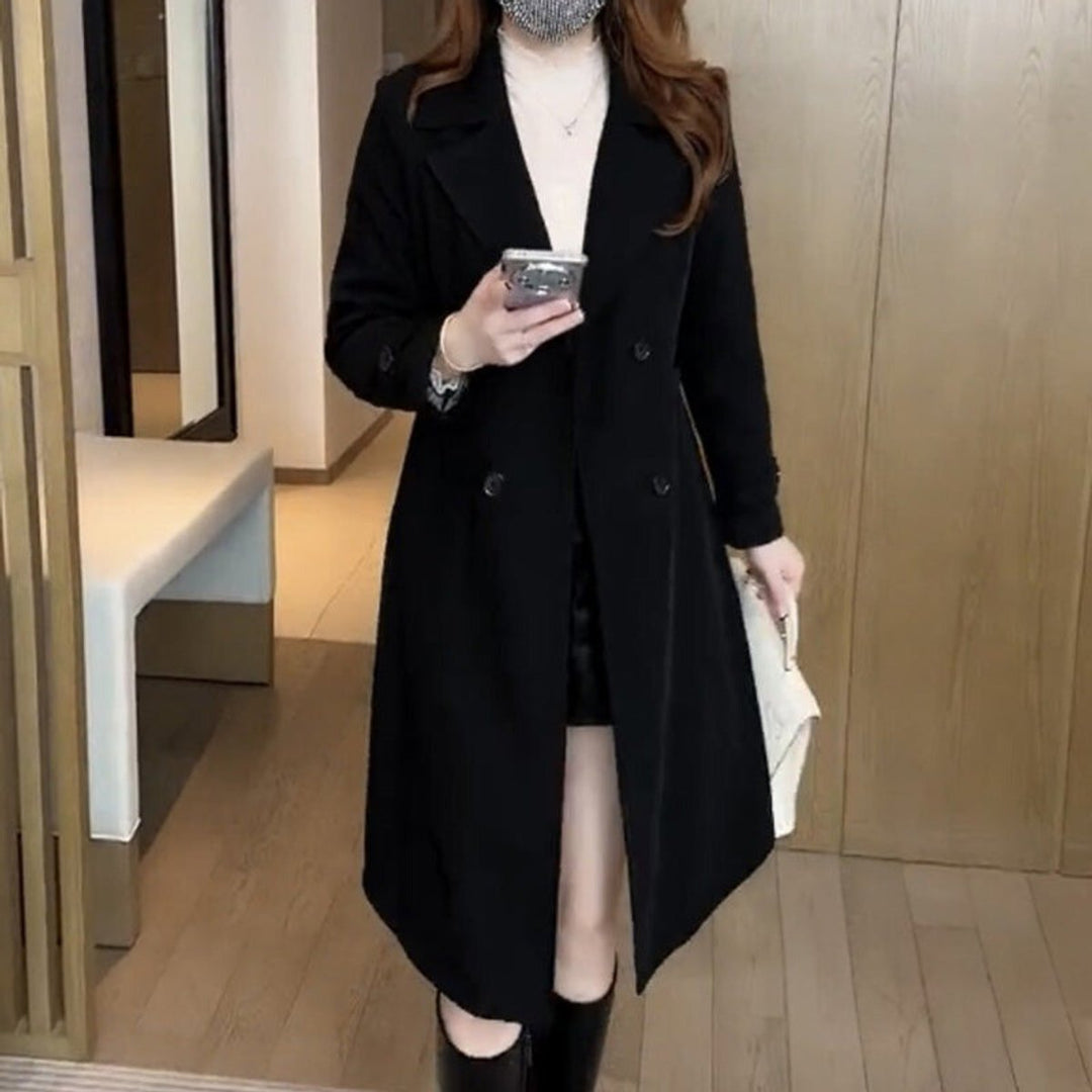 Mia Lange Wollen Trenchcoat met Reverskraag