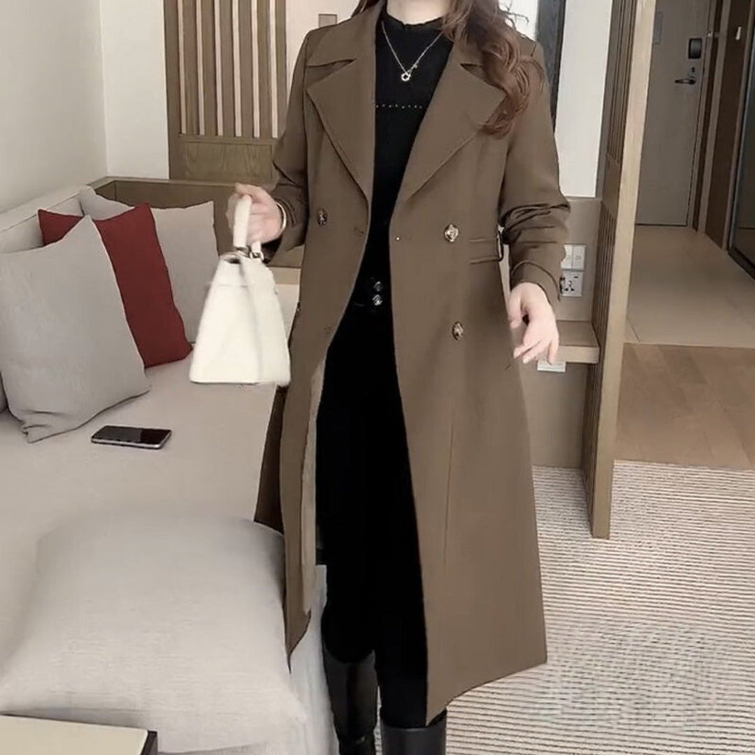 Mia Lange Wollen Trenchcoat met Reverskraag