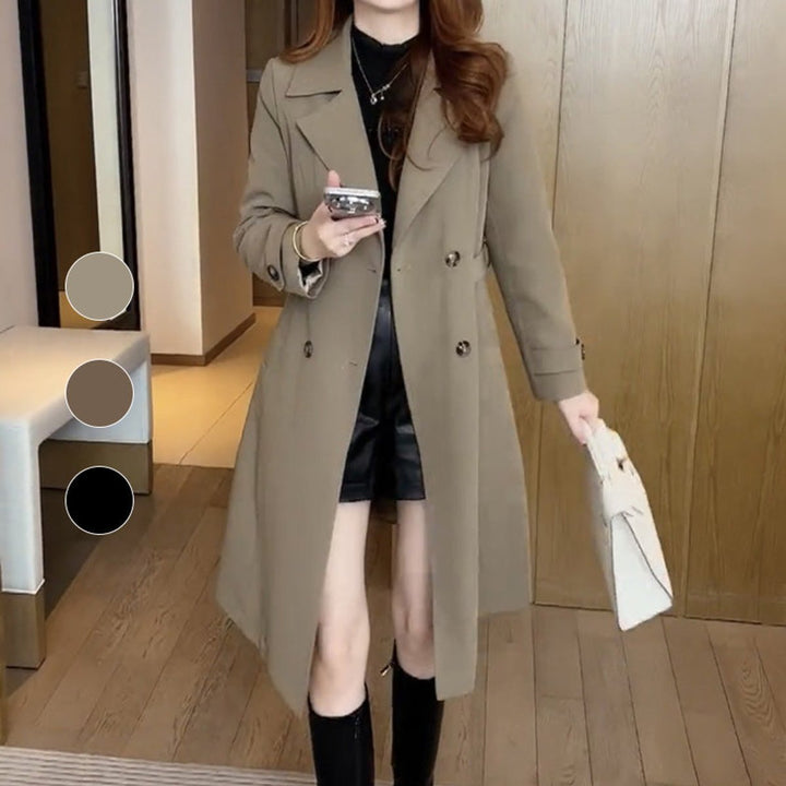 Mia Lange Wollen Trenchcoat met Reverskraag