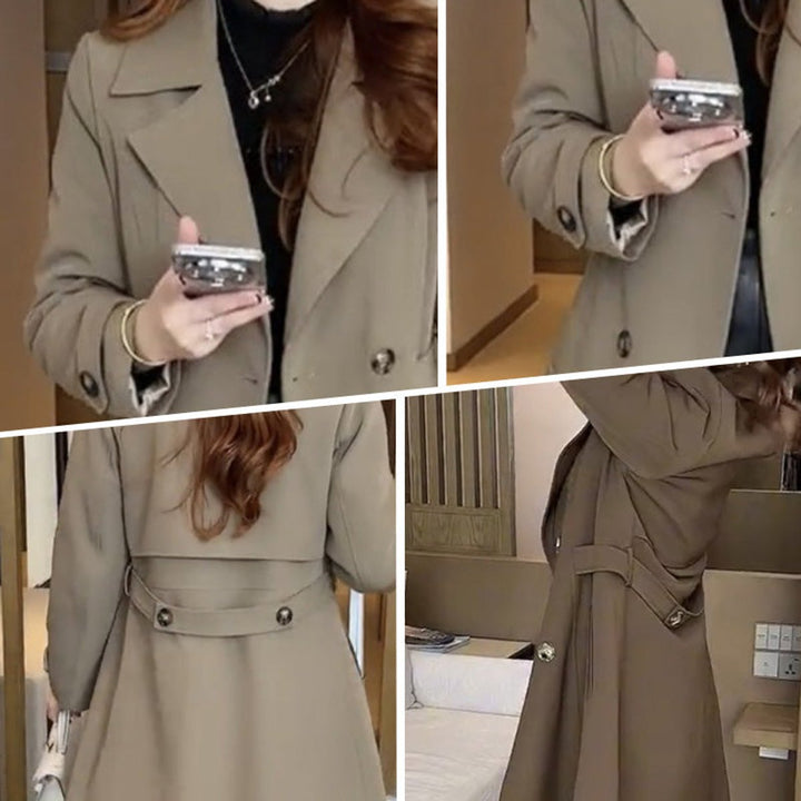 Mia Lange Wollen Trenchcoat met Reverskraag