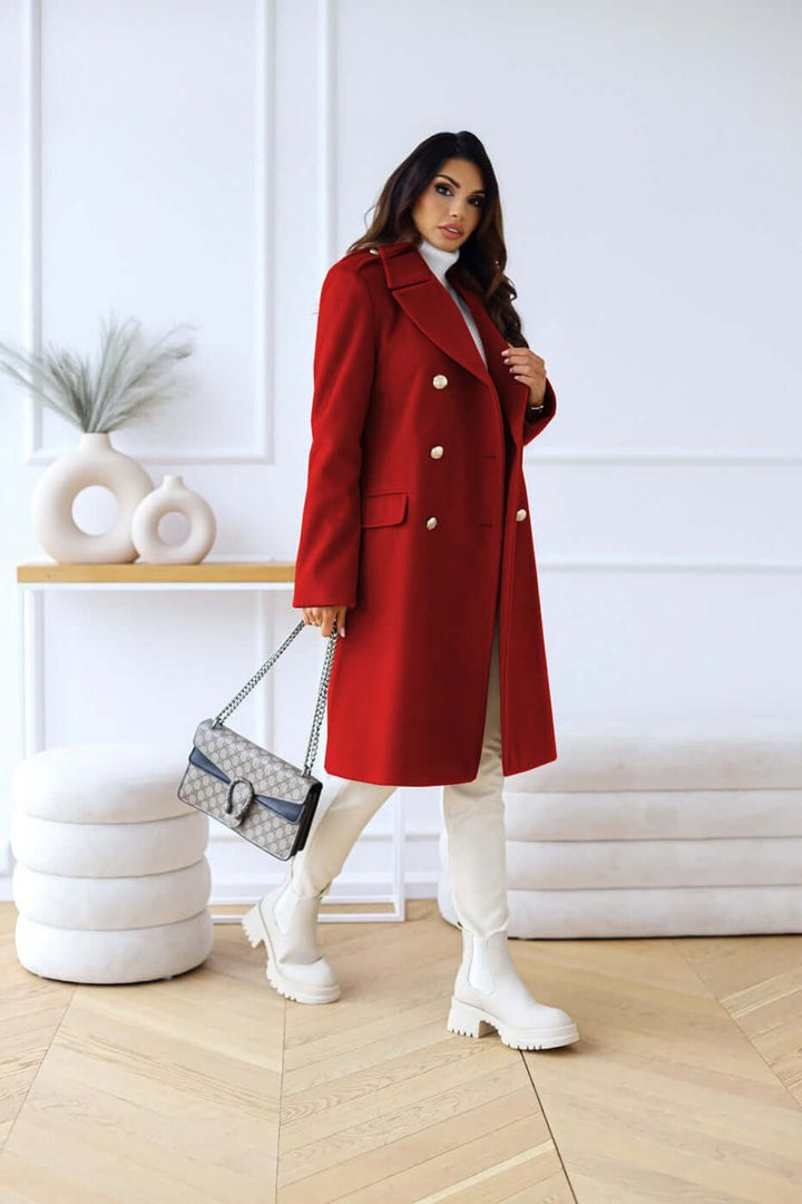 Isla Lange Wollen Trenchcoat met Reverskraag