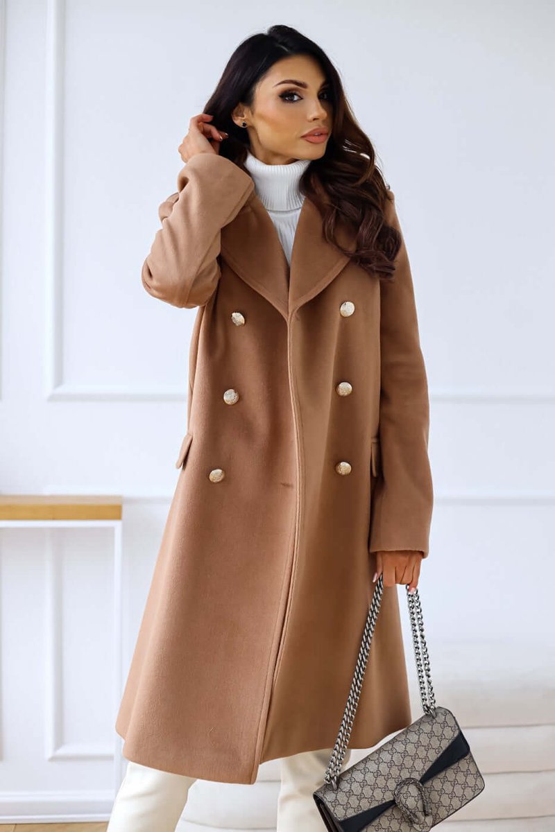 Isla Lange Wollen Trenchcoat met Reverskraag
