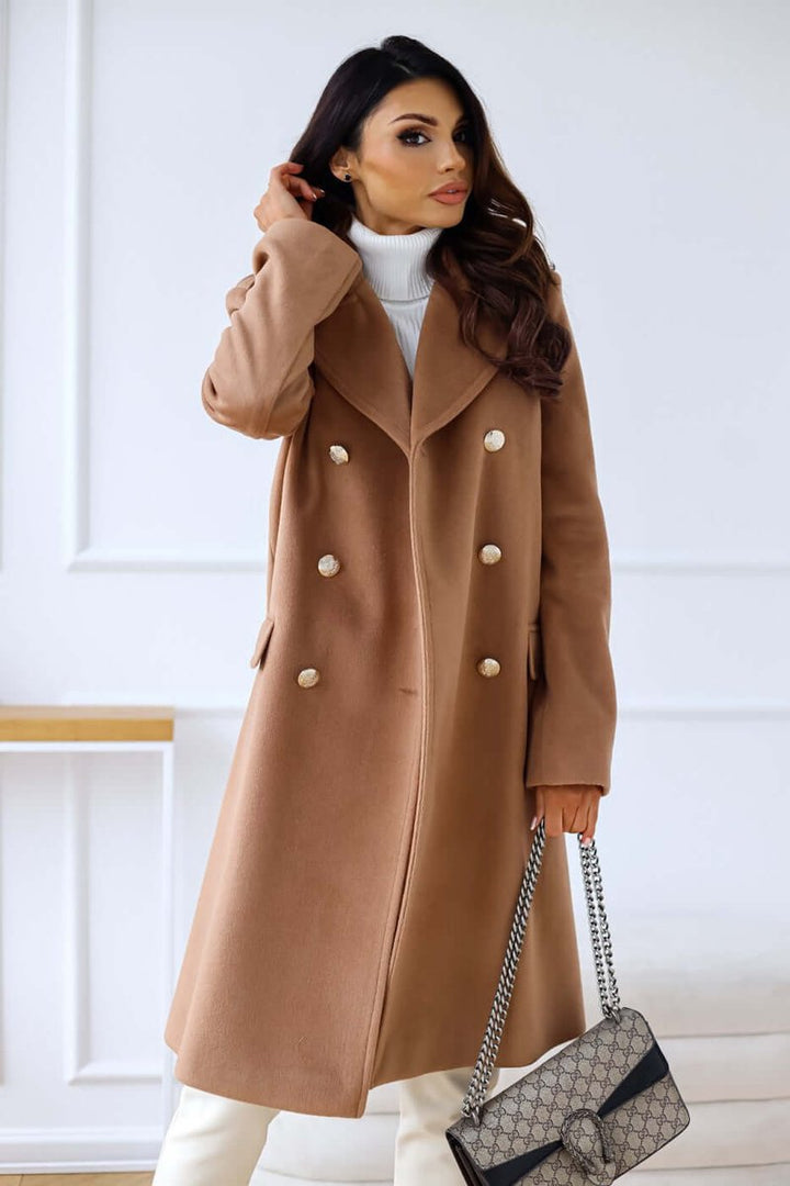 Isla Lange Wollen Trenchcoat met Reverskraag