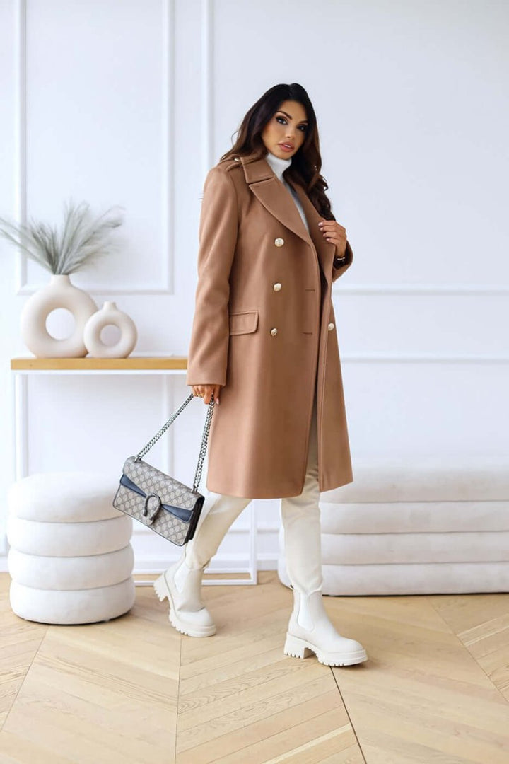 Isla Lange Wollen Trenchcoat met Reverskraag