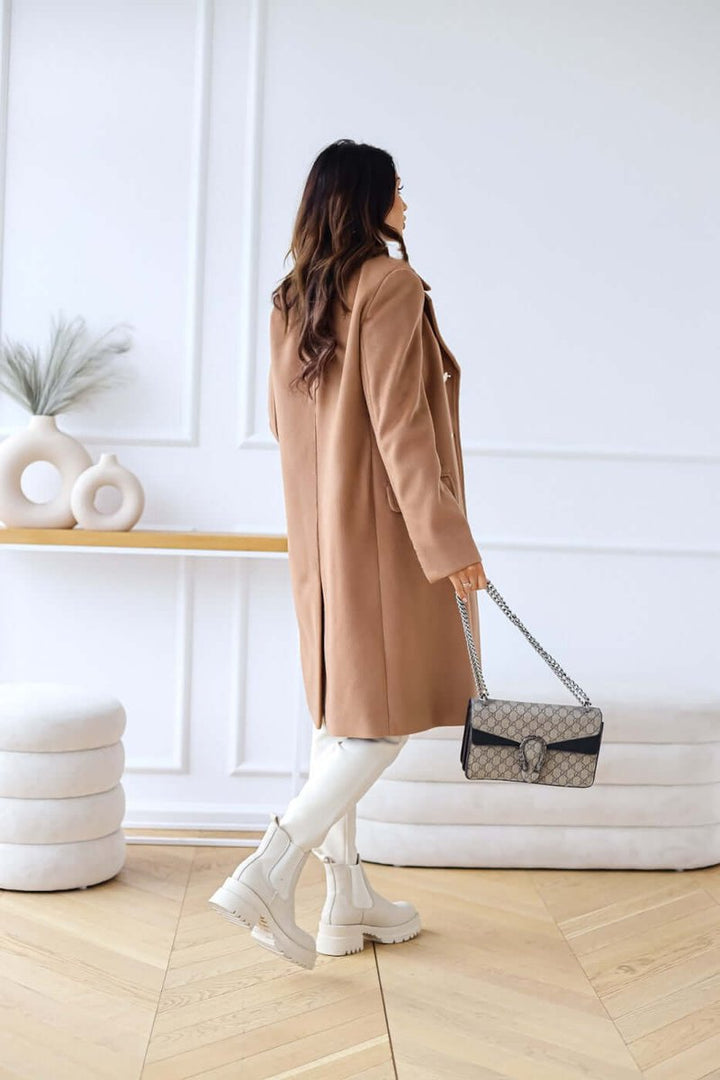 Isla Lange Wollen Trenchcoat met Reverskraag