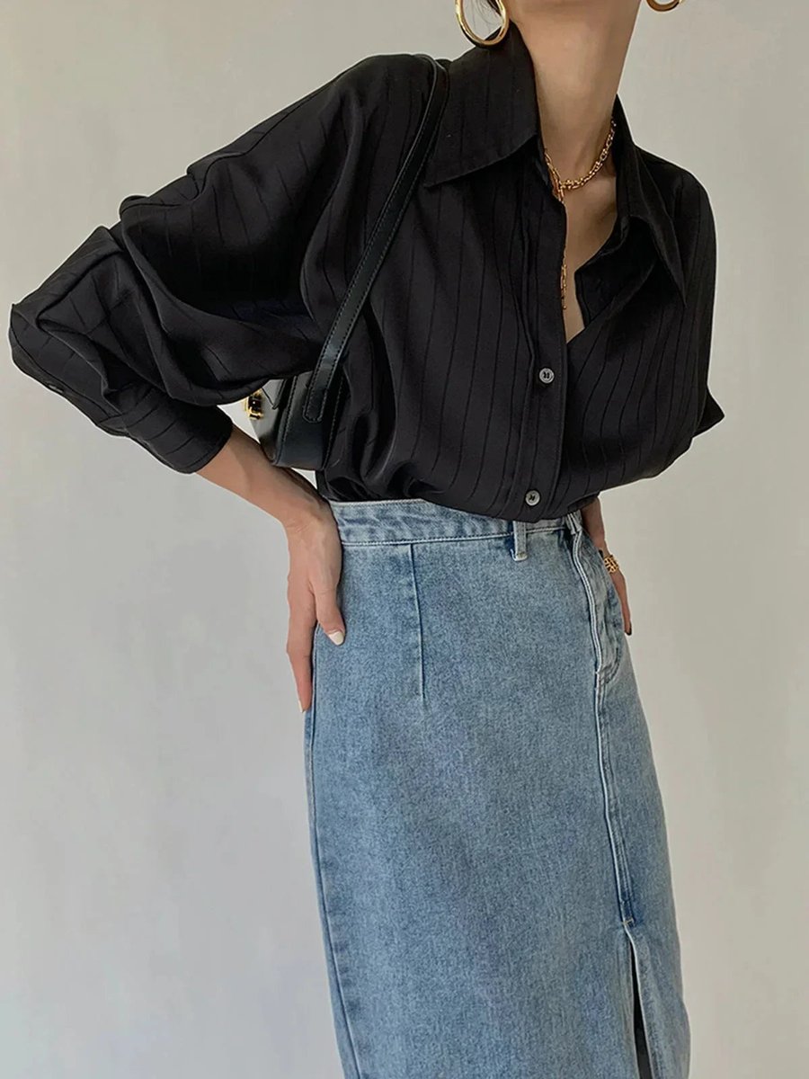 Sophie Lange Satijnen Blouse met Streepdessin