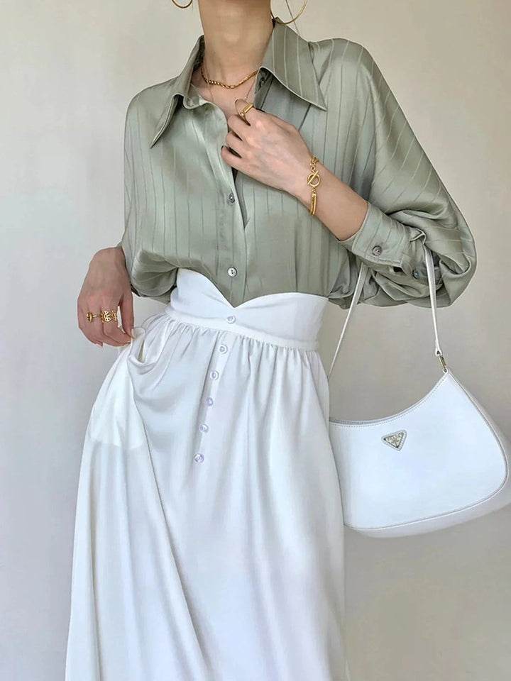 Sophie Lange Satijnen Blouse met Streepdessin