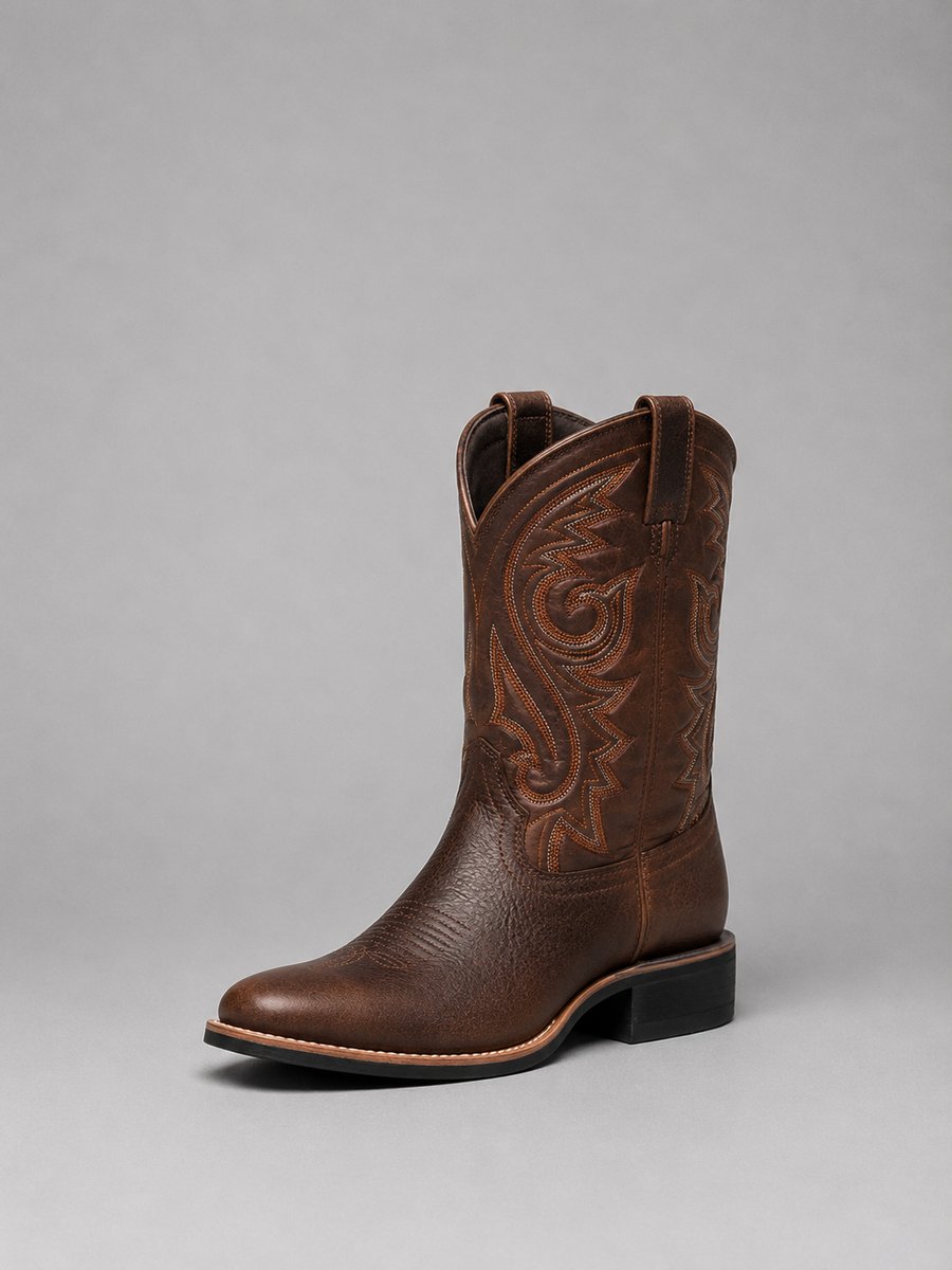 Emily Halflange Leren Cowboylaarzen met Borduurwerk