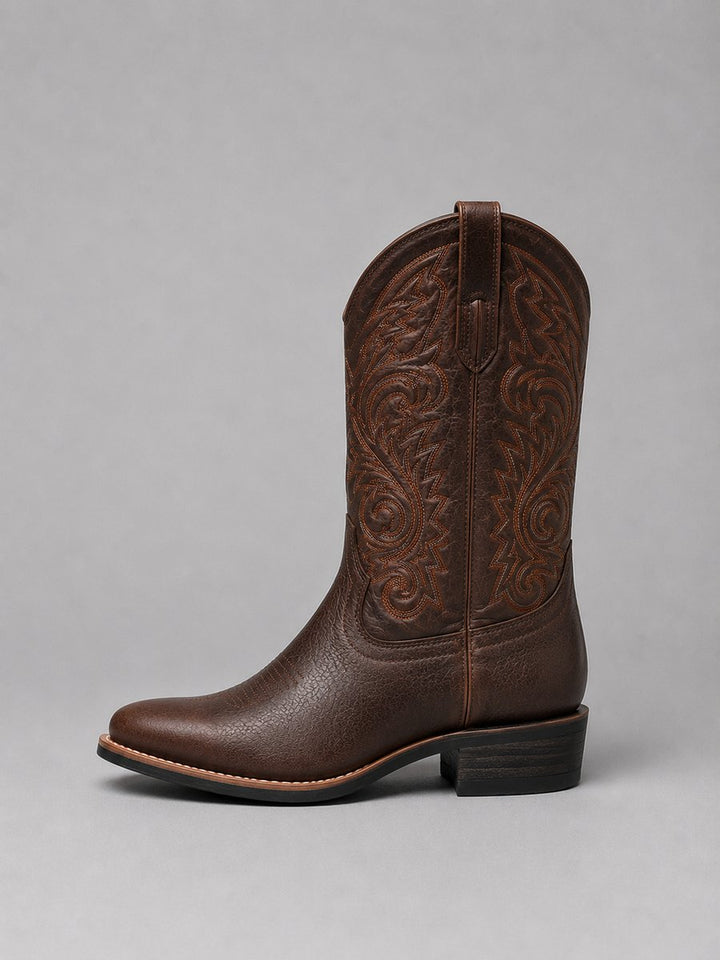 Olivia Halflange Leren Cowboylaarzen met Borduurwerk