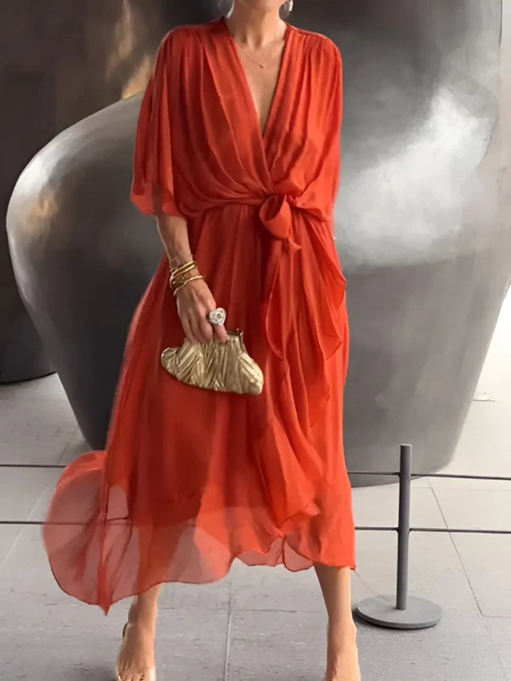 Ella Chiffon Kerstjurk met Wikkeldetail