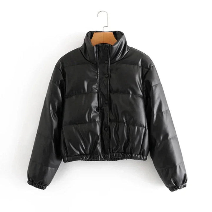 Sienna Cropped Leren Pufferjas met Capuchon