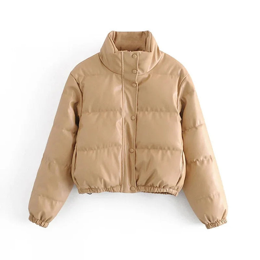 Sienna Cropped Leren Pufferjas met Capuchon