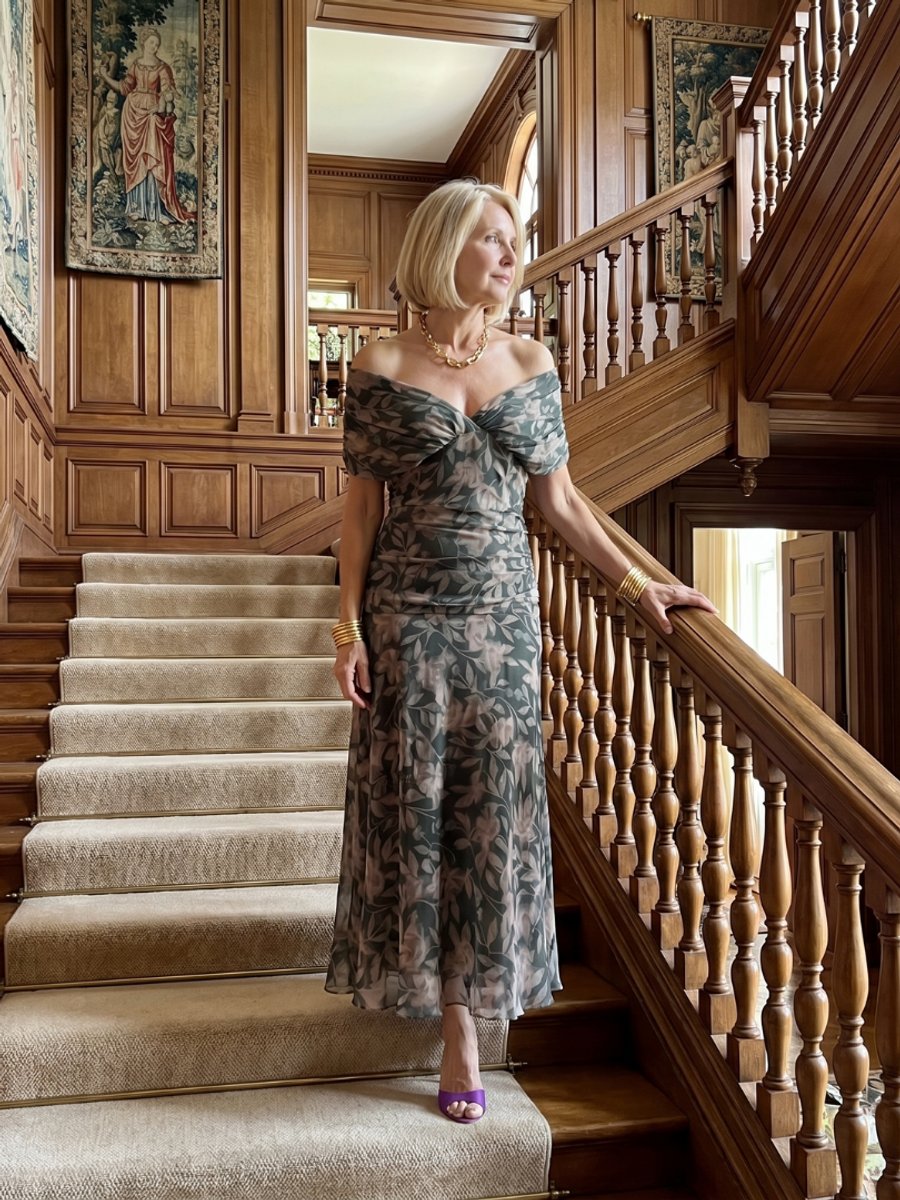 Ivy Chiffon Feestjurk met Bloemenprint