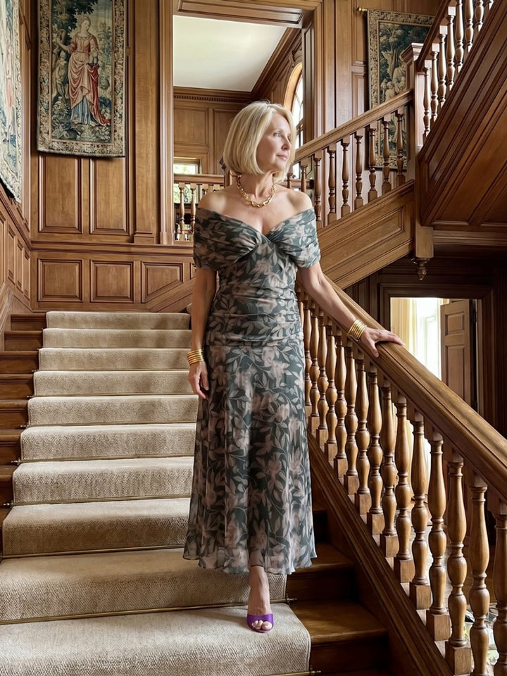 Ivy Chiffon Feestjurk met Bloemenprint