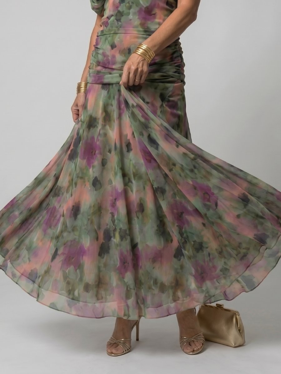 Ivy Chiffon Feestjurk met Bloemenprint