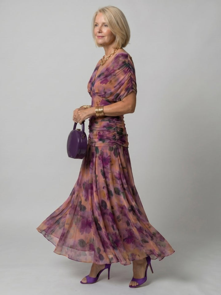 Ivy Chiffon Feestjurk met Bloemenprint