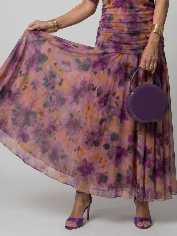 Ivy Chiffon Feestjurk met Bloemenprint