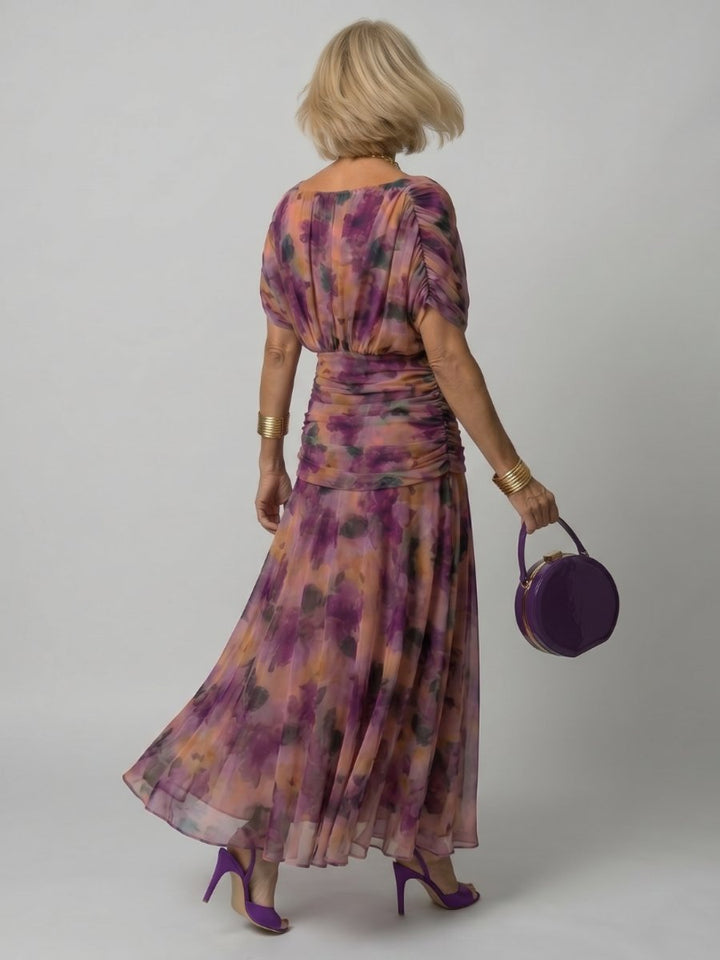 Ivy Chiffon Feestjurk met Bloemenprint