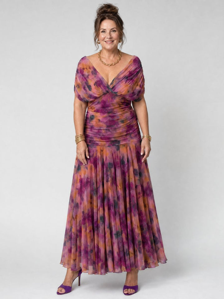 Ivy Chiffon Feestjurk met Bloemenprint