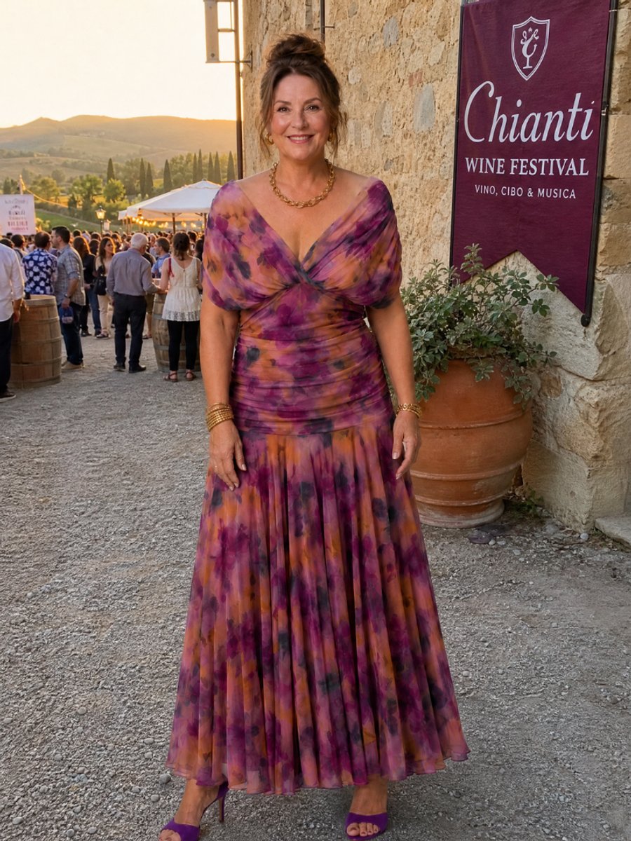 Ivy Chiffon Feestjurk met Bloemenprint