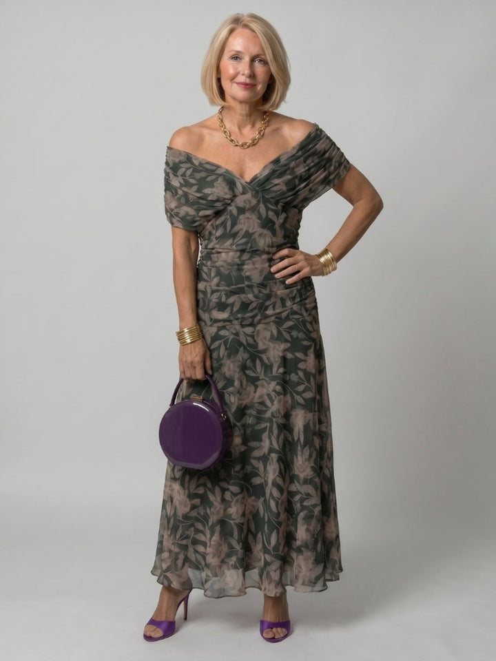 Ivy Chiffon Feestjurk met Bloemenprint