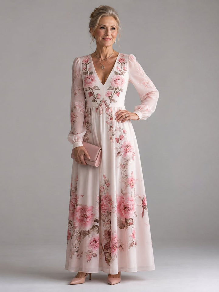 Ivy Lange Chiffon Jurk met Bloemenprint