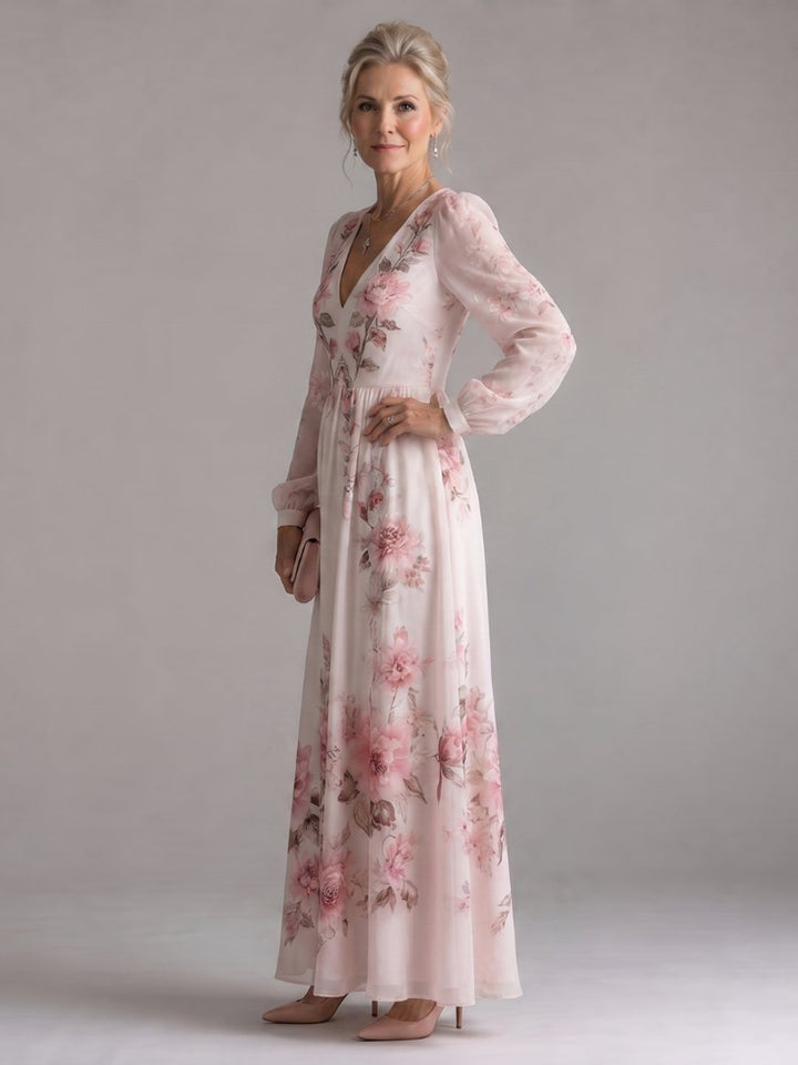 Ivy Lange Chiffon Jurk met Bloemenprint