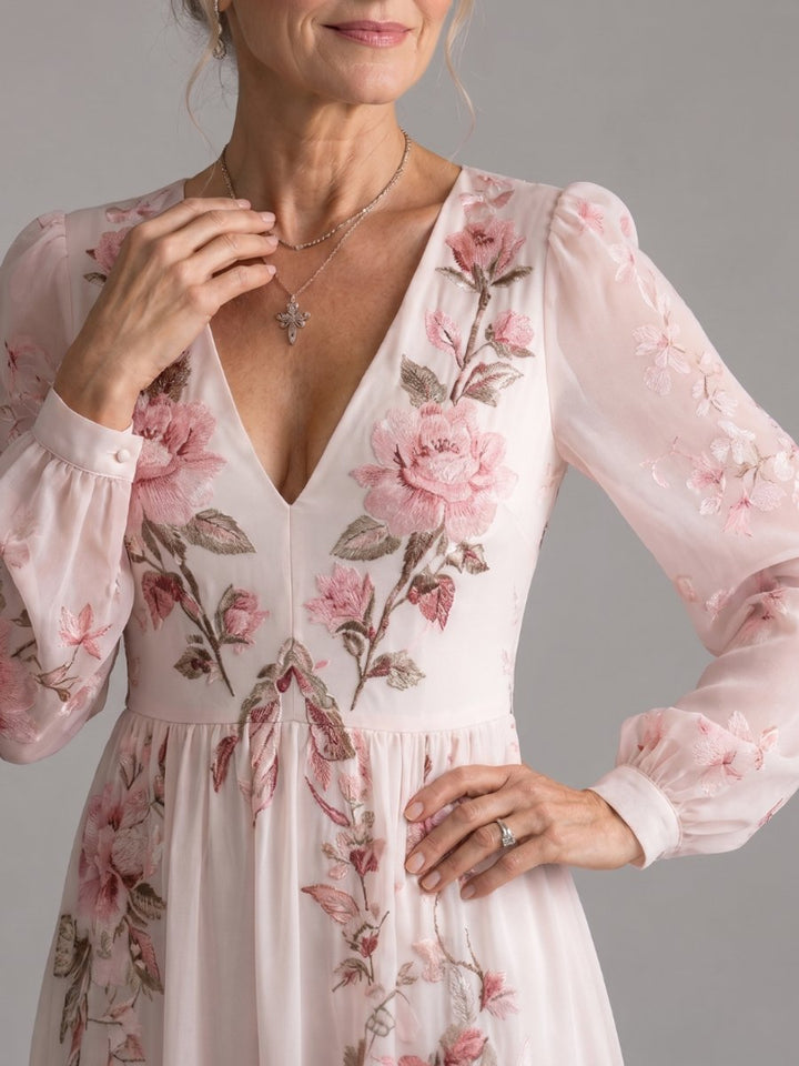 Ivy Lange Chiffon Jurk met Bloemenprint
