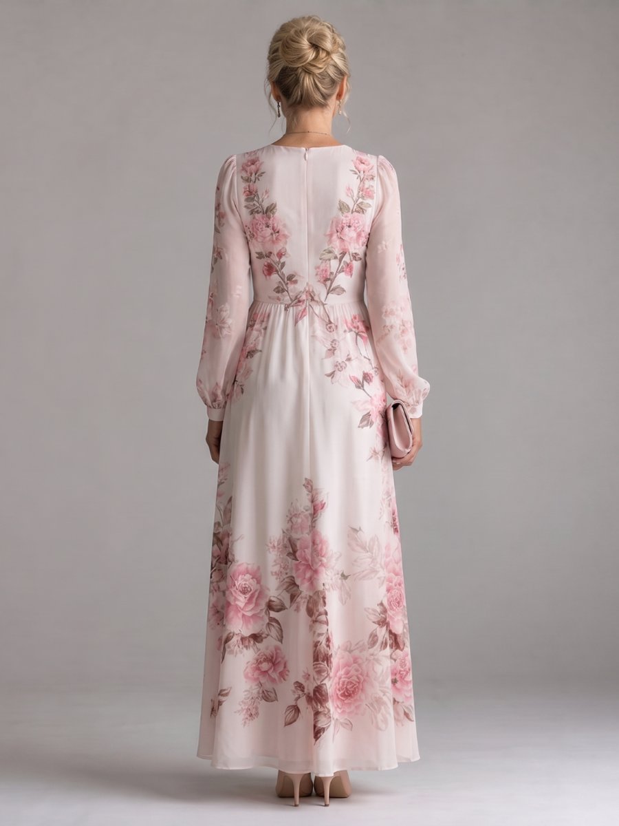 Ivy Lange Chiffon Jurk met Bloemenprint