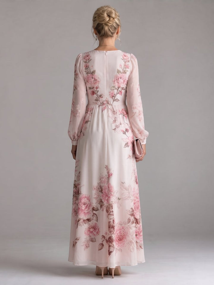 Ivy Lange Chiffon Jurk met Bloemenprint