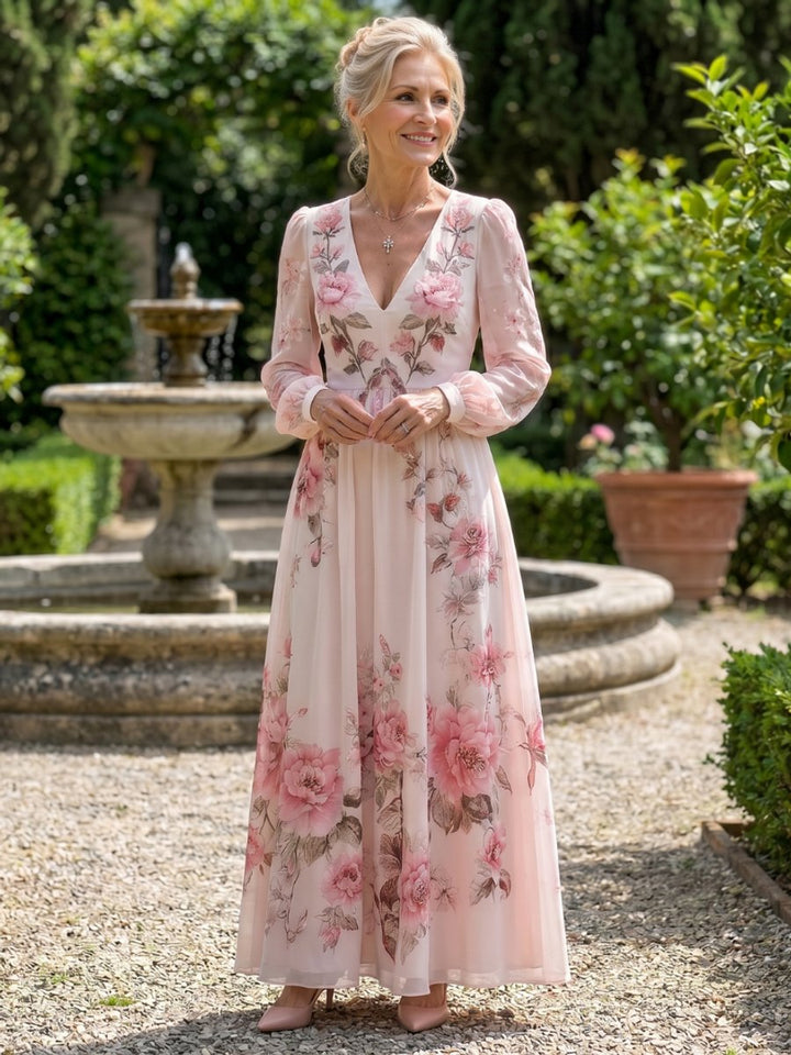 Ivy Lange Chiffon Jurk met Bloemenprint
