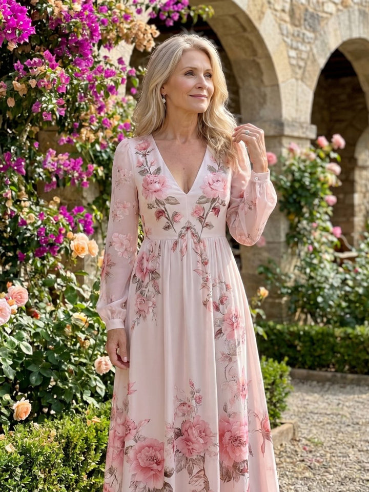Ivy Lange Chiffon Jurk met Bloemenprint